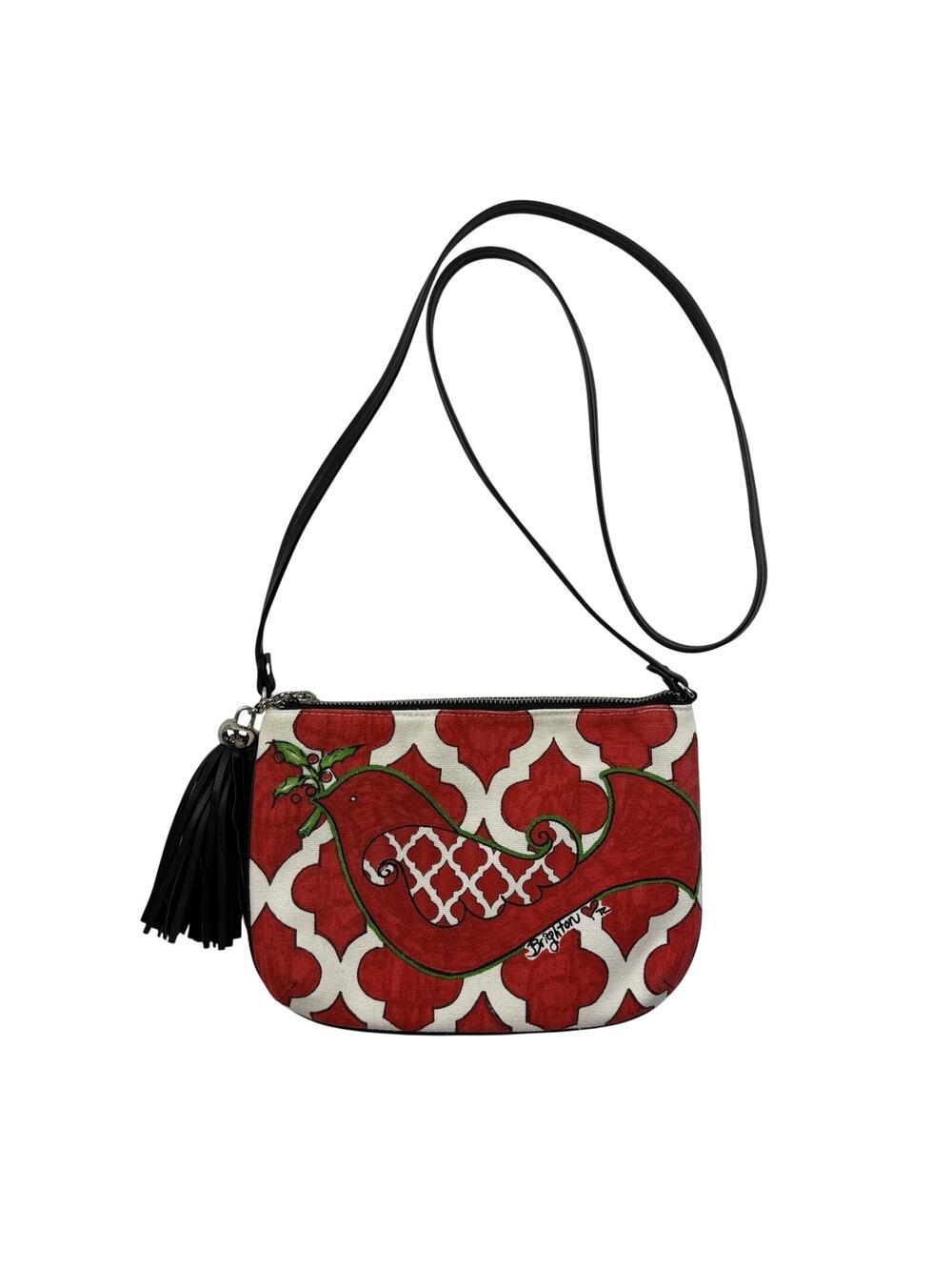 Brighton Crossbody Love Dove Bag Purse Canvas Leather Red White Bird w/Charm